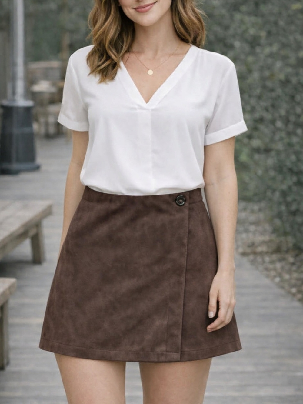 NWT Kirious LA Brown Faux Suede Wrap Mini Skirt - Size Small